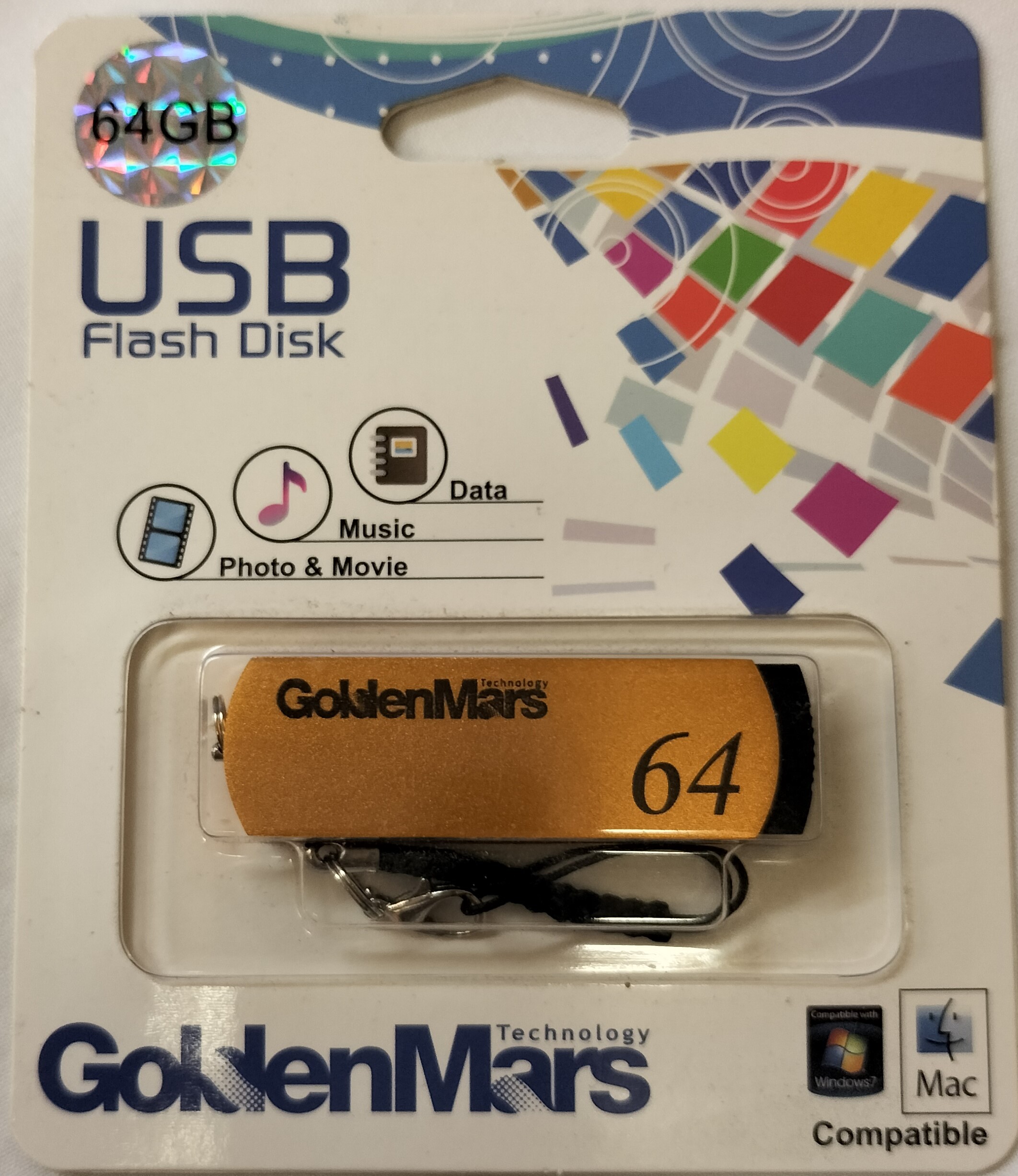 Flash Drive USB 64GB 2.0 Golden Mars
